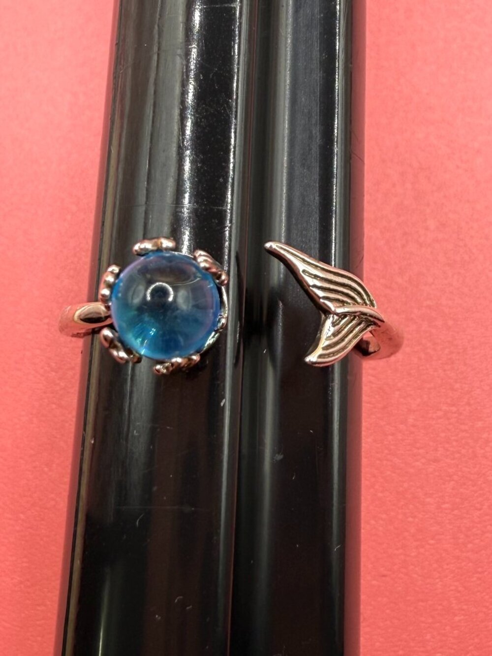 Sterling Silver Mermaid Blue Ocean Bubble Ring Adjustable Wrap Marked 925